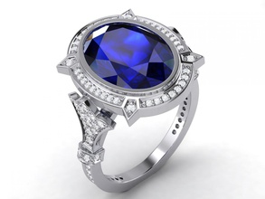 à moda antiga anel diamantes safira de idade oldfashioned ouro jóias pedras oval prototipagem stl imprimir 3d print model - Mito3D