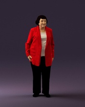 oldwomaninredjacket0449 3d print ready model in woman 3dexport scan polygon 3dprint human male realistic posed character people miniatures man child style success outfit fashion 3d print model - Mito3D