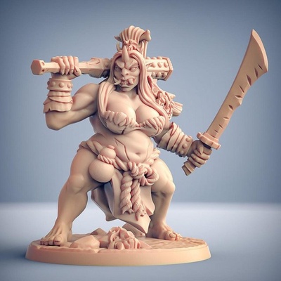 oni kyonjin f ready to print 3d model in sculpture 3dexport oni-kyonjin-f dragons dungeons fantasy female giant japanese mini orc rpg warrior miniature tabletop ogre wargame encounter dnd ttrpg artisan guild 3d print model - Mito3D