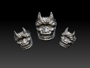 oni mask ring face head gold silver jewel jewelry scupture print printable sculpture rings 3d print model - Mito3D