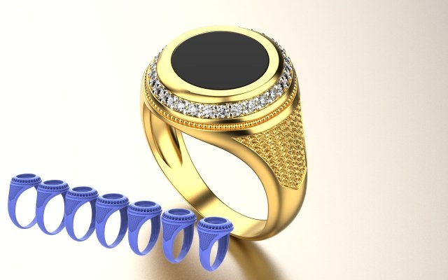 onyx diamond signet ring 3d print model in rings 3dexport chopard graff versace gucci robertocoin tiffany tiffani bvlgari vuitton earring bracelet pendant cleef vancleef lock clasp poussette 3d print model - Mito3D