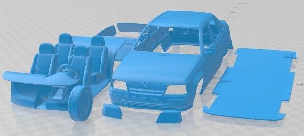 opel Kadett sedán 1991 imprimible coche vehiculo automotor espacio scalextric Tamiya rc miniz pasatiempo micro 3d print model - Mito3D