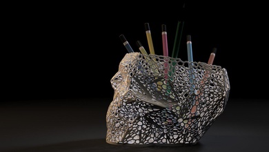 organizador do crânio o de voronoi decoração stand lápis office fornecimento 3d impressão 3d print model - Mito3D