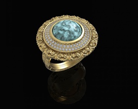 oriental cabujón anillo 3d imprimible stl oro plata platino libra esterlina gemas piedra preciosa joya mujer perla cabchion turquesa anillos joyería 3d print model - Mito3D