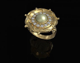 oriental ring leaves 3d brilliant gem gemstones gold platinum printable rings silver sterling stl women jewel diamant pearl cabchion jewellry 3d print model - Mito3D