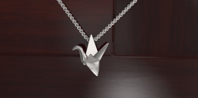 origami crane pendant paper sheet folds gold silver printing plastic 3D print model - Mito3D
