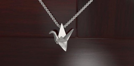 origami crane pendant paper sheet folds gold silver printing plastic 3d print model - Mito3D