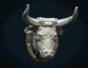 ornate bull head ii 3d print model in sculpture 3dexport mounted animal cow mammalian abstract calf baroque ox 3d print model - Mito3D