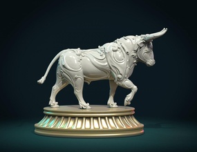 orné taureau 3d impression modèle in sculpture 3dexport vache abstrait veau ox statue stéréolithographie 3d print model - Mito3D