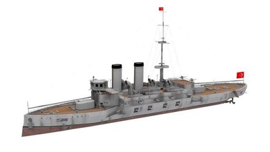 Osmanlı sağlam mesudiye gemi tekne deniz taşıtı Su araç Çanakkale savaş gemisi oyun seyyar telefon simülasyon benzetmek film poli Avustralya Gallipolli askeri 3d print model - Mito3D