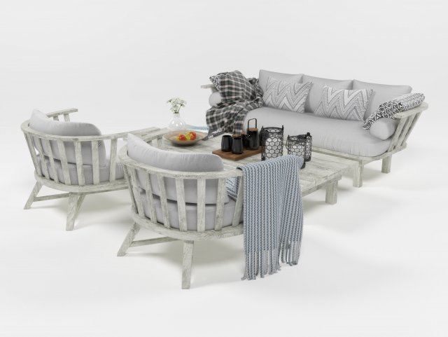 aire libre mueble conjunto 1004 Sillón sofá exteriores salón patio terraza comodidad madera tela exterior mesa jardín descanso cómodo cafe rústico diván 3D print model - Mito3D