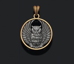 owl pendant 583 585 925 apparel bird feather featherbird fly gold jewel jewellery jewelry nature ring silver zbrush oul necklace ol 3d print model - Mito3D