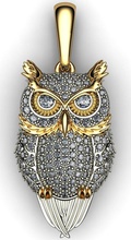 pendente a forma di civetta owl3d gufo ciondolo argento gioielli moda accessori ciondoli oro la stampa 3d print model - Mito3D