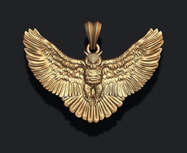 owl pendant basrelief bird feather featherbird fly fure gold jewel jewellery jewelry nature silver zbrush necklace ol oul bas relief barelief gorelief 3d print model - Mito3D