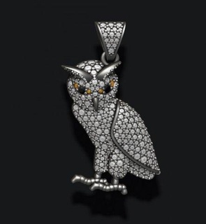 owl pendant gems 3d print model pendants bird feather featherbird fly fure jewel jewellery jewelry nature silver zbrush oul hip hop ice iced gold necklace 3d print model - Mito3D