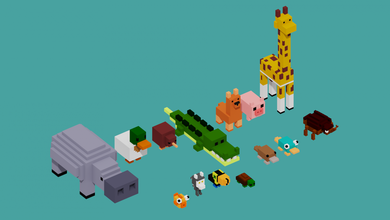 pack tier voxel 3d drucken modell tiere 3dexport fisch schildkröte lemur hipopotamo tucano käfer perry krokodil ente kiwi giraffe schwein 3d print model - Mito3D