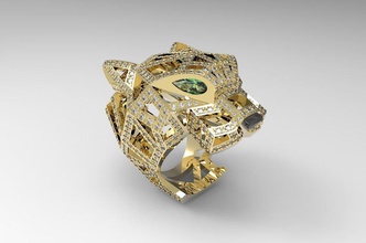 pantere ring 3d print model in rings 3dexport 3dm diamond gems gold jewel jewellery jewelry man puma rhino rino scape solid stl stone tiger unisex woman 3d print model - Mito3D