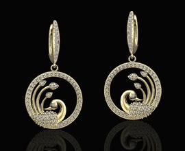 pavone orecchini gemme cerchio 3d stampabile stl orecchino gli oro argento disco di platino gioiello brillante gemma la sterlina moda donne bird i gioielli 3d print model - Mito3D
