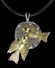 kolye Gümüş altın kuşlar serçe yuva baştankara bullfinch aile kuş takı 3d print model - Mito3D