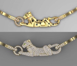 pendente 3d stampa modello in ciondoli 3dexport squillare oro argento orecchini gioielleria lusso platino gemma anelli braccialetto pantera panthera panter tigre 3d print model - Mito3D