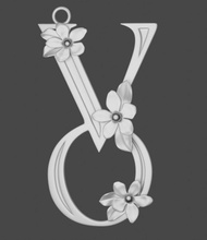 pendant letter font ruthenia periwinkle flower silver jewelry 3d print model - Mito3D