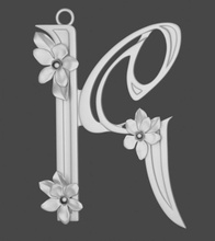 pendente lettera font rutenia pervinca fiore argento gioielleria 3d print model - Mito3D