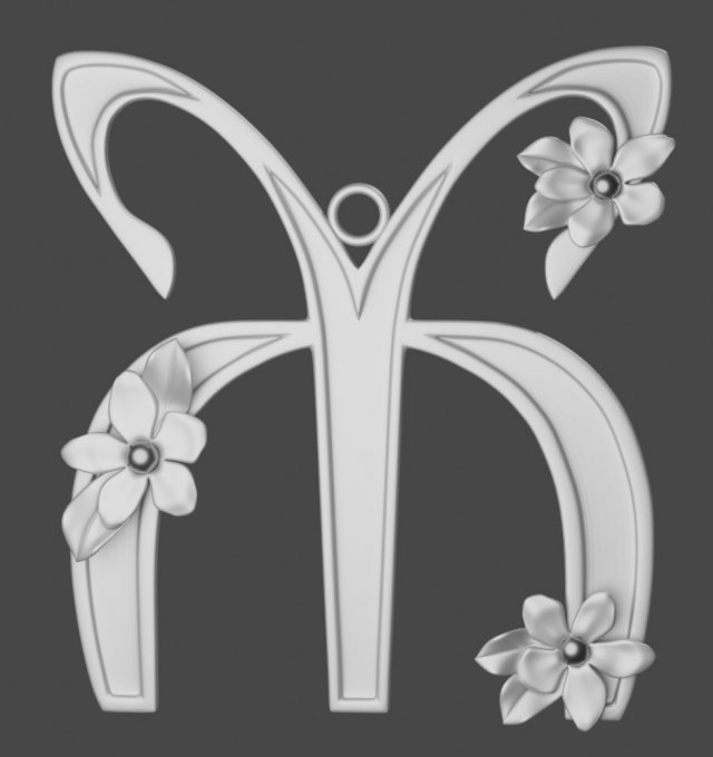 pendentif lettre Police caractère ruthène pervenche fleurs argent bijoux 3D print model - Mito3D