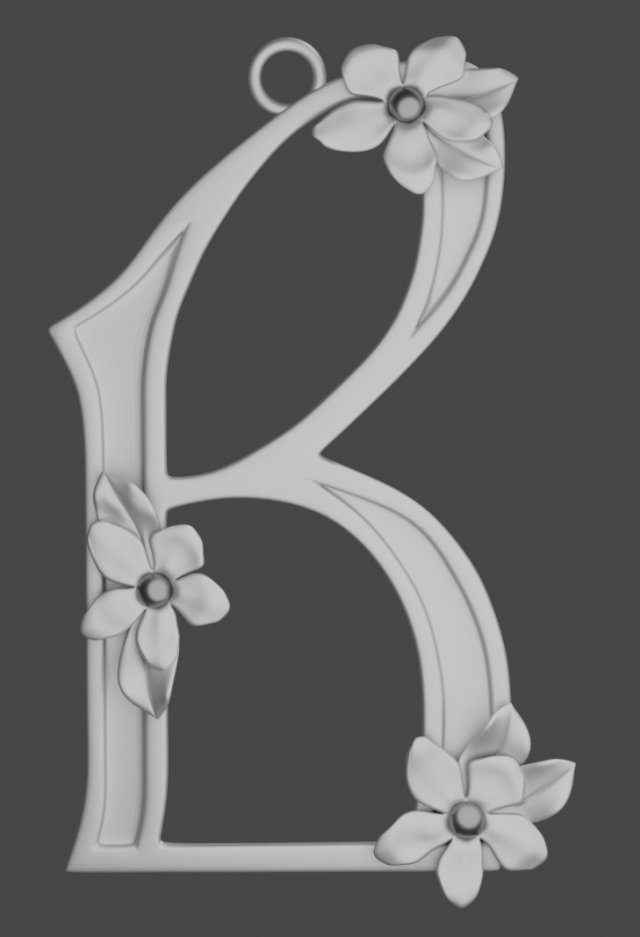 pendant letter font ruthenia periwinkle flower silver jewelry 3D print model - Mito3D