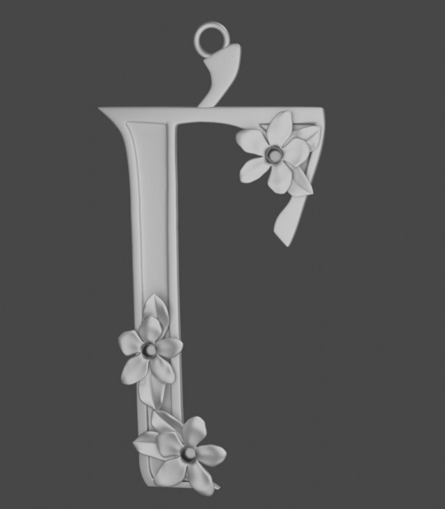 Anhänger Brief Schriftart Ruthenien Immergrün Blume Silber Schmuck 3D print model - Mito3D