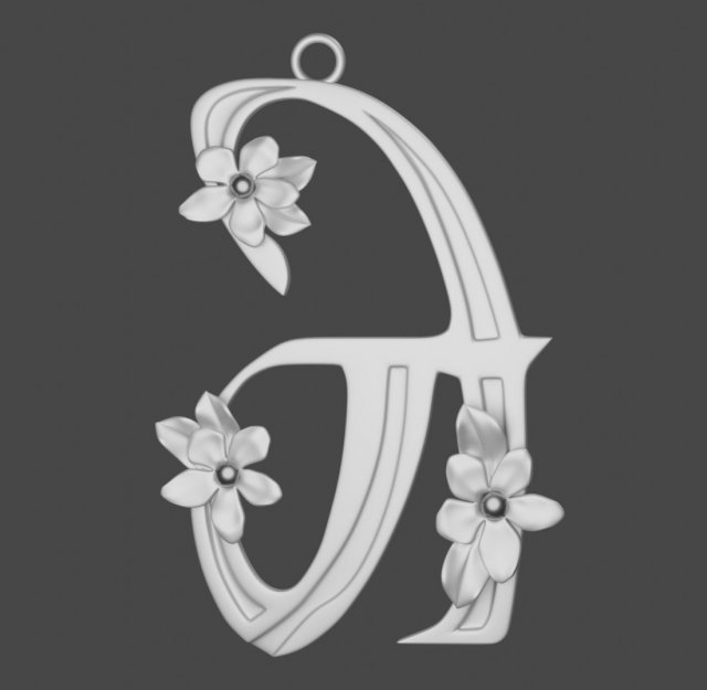 pendentif lettre Police caractère ruthénie pervenche fleur argent bijoux 3D print model - Mito3D