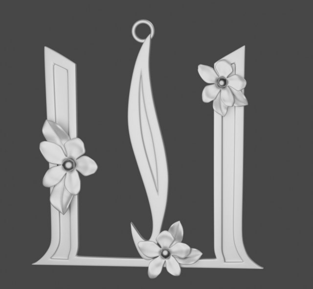 colgante pendiente letra fuente rutenia bígaro flor plata joyería joya 3D print model - Mito3D