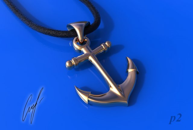 pendant anchor gold silver stl print jewelry 3D print model - Mito3D