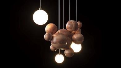 pingente luminária madeira bolas lampatron Helsing suspensão designer único planetas composição brilha moderno moda minimalista interior brilhante incomum 3d print model - Mito3D