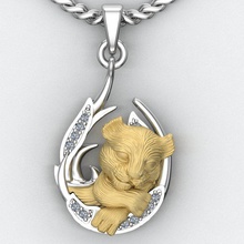 pendant lion cub sleeping 3d print model in pendants 3dexport jewelry printable gold tiger magerit silver stl 3ds obj cad nature necklaces jewellery 3d print model - Mito3D