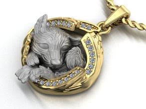 pendant wolf cub sleeping 3d print model in pendants 3dexport jewelry printable gold magerit silver stl 3ds obj cad nature necklaces jewellery 3d print model - Mito3D