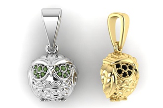 pendant owl jewelry printable gold wild silver 3dm stl 3ds obj cad high poligonal print jewellery 3d print model - Mito3D