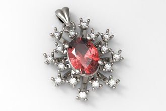 pendente rosso centrale calcolo esterno diamanti gioiello oro gemme diamante 3d print model - Mito3D