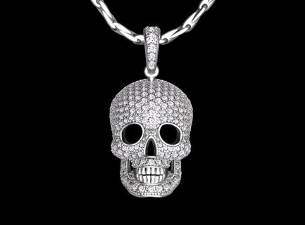 pingente scull 3d impressão modelo pingentes anel jóias ouro prata joalheria crânio esqueleto cabeça arte morte diamante 3d print model - Mito3D