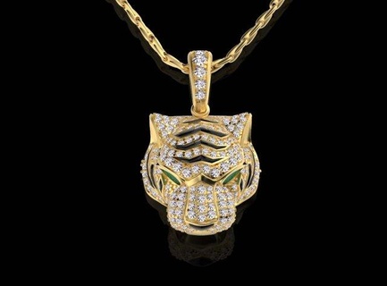 pendente tigre ciondoli oro squillare gioielleria orecchini pantera panthere panthera panter braccialetto collana testa 3d print model - Mito3D
