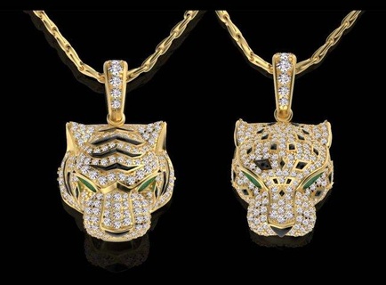 ciondoli tigre pantera oro squillare gioielleria orecchini panthere panthera panter braccialetto pendente collana testa 3d print model - Mito3D