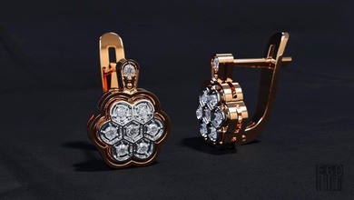 des pétales de boucles d'oreilles en pierres les l'impression 3d forme la fleur or d'argent stéréolithographie luxe pierre précieuse bijoux cire imprimable mode d'impression gem diamants 3d print model - Mito3D