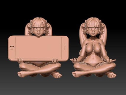 pettie holding phone - place hands chest woman 3d print model - Mito3D