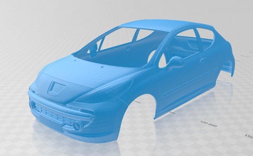 peugeot 207 printable body car 3d print model in automotive 3dexport slot scalextric tamiya rc hobby 1-10 1-24 1-32 3d print model - Mito3D