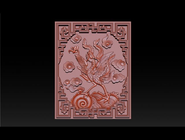 phoenix - cnc relief 3d print model in mathematical art 3dexport dragon unicorn turtle wood carving wonder statue gilded carved wooden pagoda panel stl artcam 3D print model - Mito3D