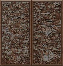 phoenix-Drache Holzschnitzerei phoenix dragon Wunder statue folding Bildschirm Antike vietnamesische Rückenvergoldung geschnitzt Holz Tempel panel 3d print model - Mito3D