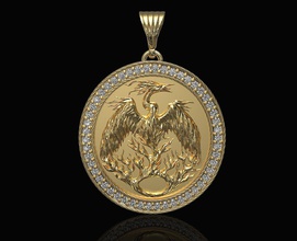 phénix pendentif gemmes 3d imprimable pendentifs or argent platine brillant sterling femmes médaillon pierres précieuses oiseau mythique Hommes diamant bijoux 3d print model - Mito3D