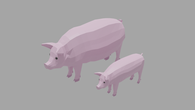 pig pack poly lowpoly blend animal mammal farm nature piggy 3d print model - Mito3D