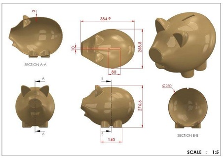 porco porquinho banco a0010 3d impressão modelo moedas Distintivos degrau stp iges 3d print model - Mito3D