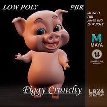 piggy crunchy 3d model in cartoon 3dexport character pig facerig face rig riggrd animal figure body farm 3d print model - Mito3D