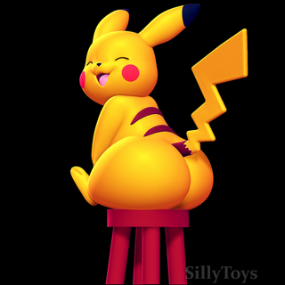 pikachu sitting stool animals male pokemon cute showing buns 3d print model - Mito3D